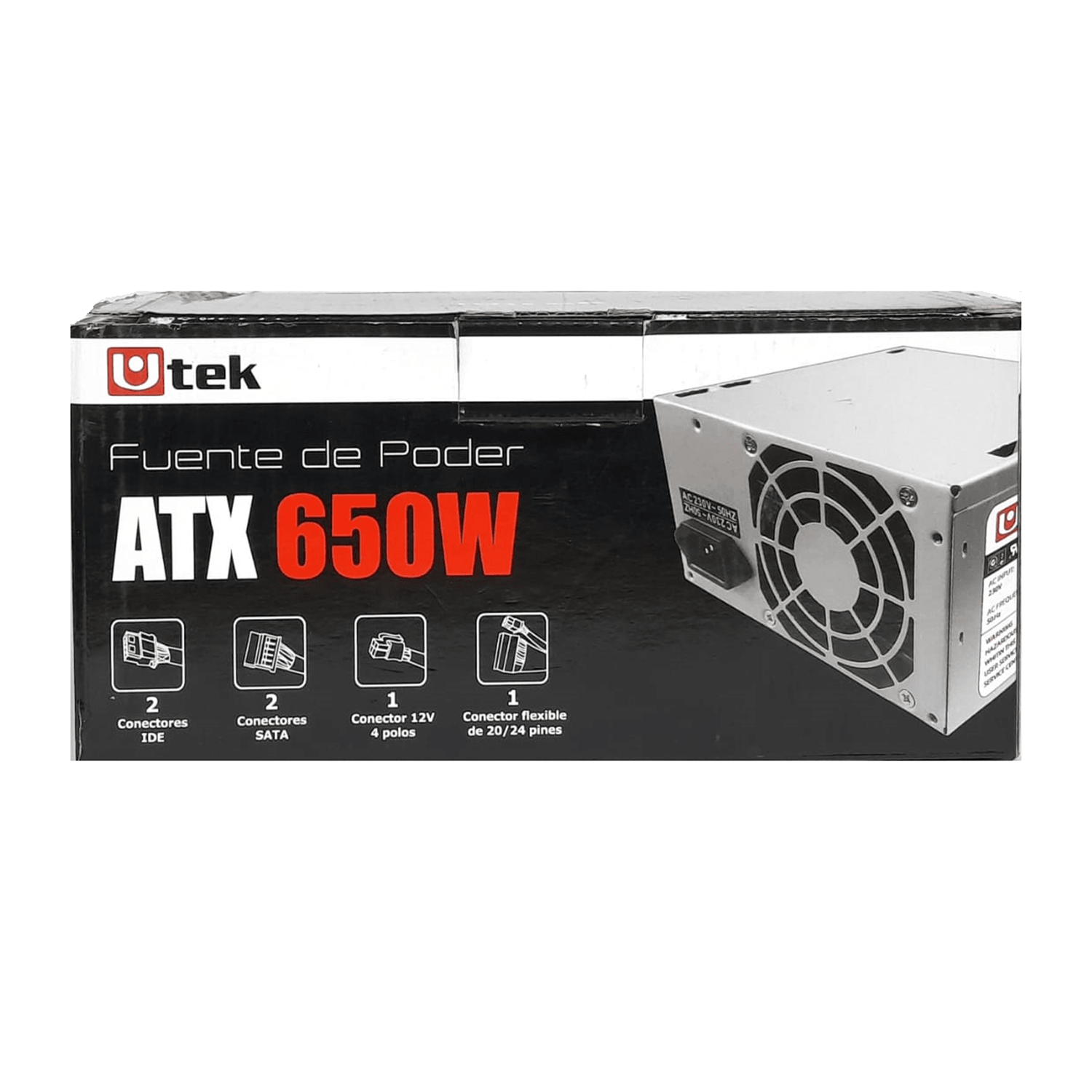 Fuente Poder ATX 650w /20/24p/ 2 Sata UTEK